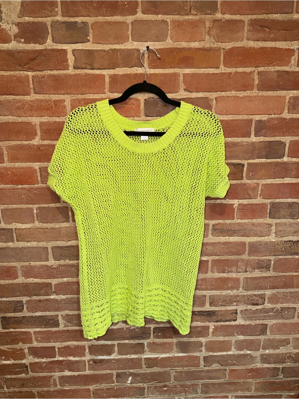 Christopher & Banks Lime Green Open-Knit Short Sleeve Top